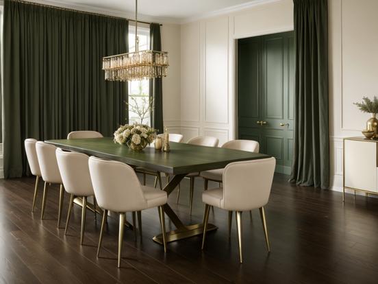 Elegant green dining room setup