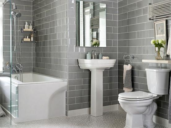 Modern grey bathroom with tub