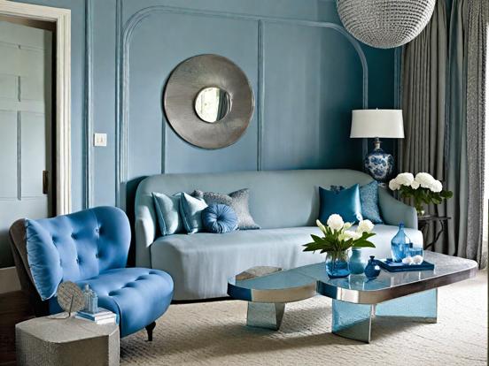 Blue living room with couch