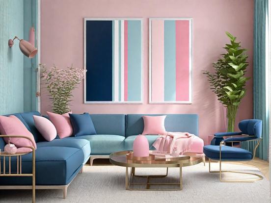 Bright blue couch pink room