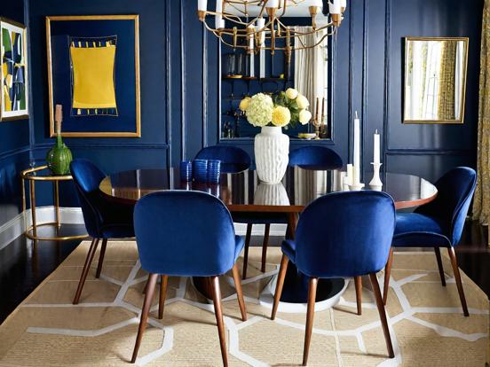 Blue gold dining room decor