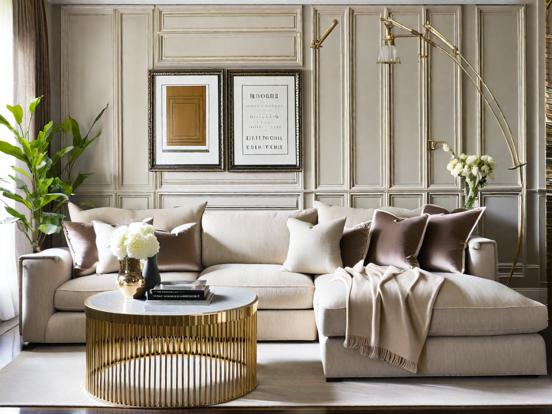 Living room with gold accents