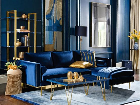 Bright blue gold living room