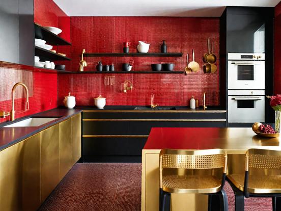 Red gold kitchen closeup