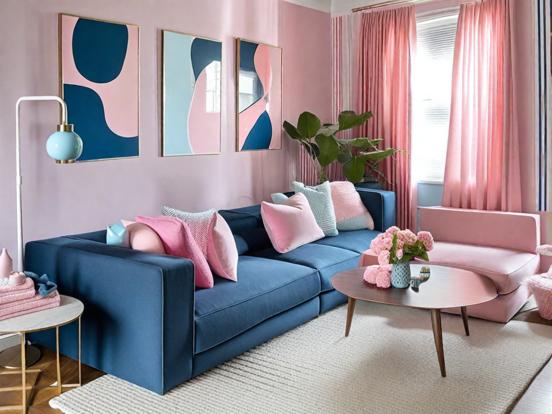 pink and blue living room