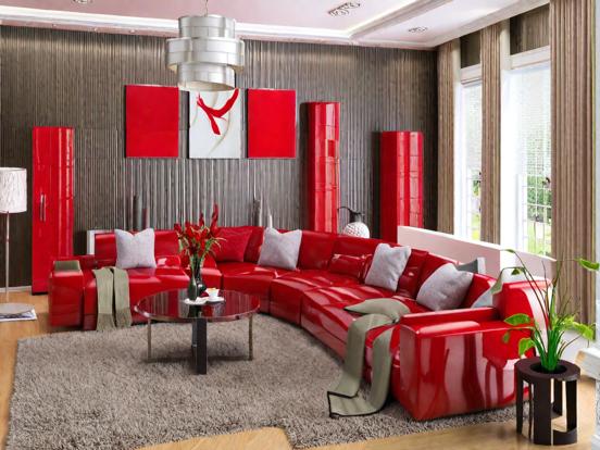 Bright red living room decor