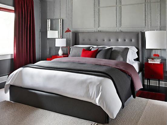 Red gray bedroom bed decor