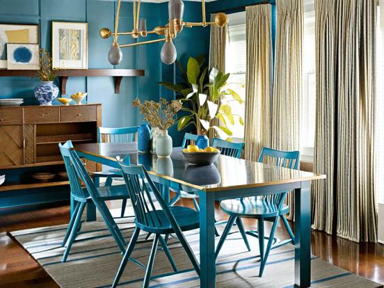 Blue dining table gold teal accents