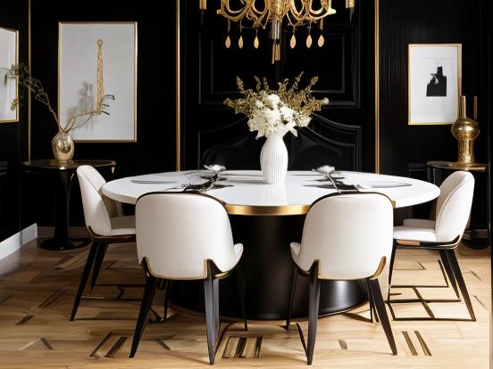 Black gold decor table chairs