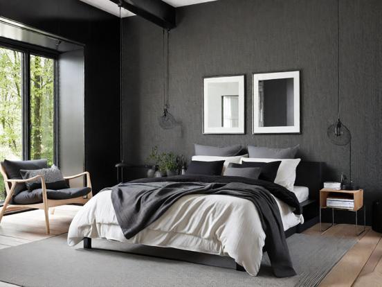 Serene dark bedroom closeup