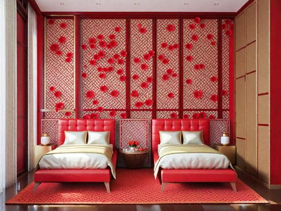 Two beds red Asian style room