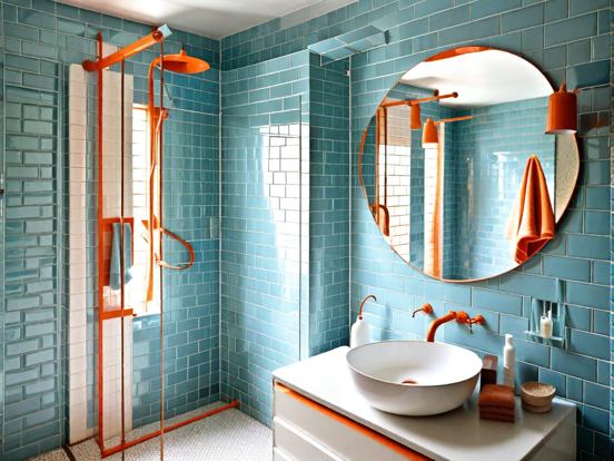 Teal orange bathroom closeup