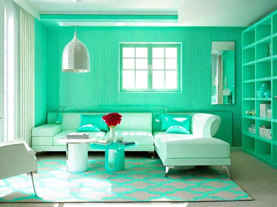 Bright teal living room decor