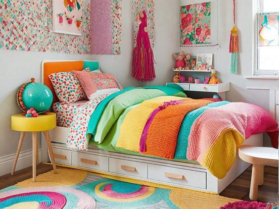 Colorful girly bedroom closeup