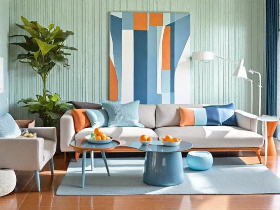 Bright teal orange living room