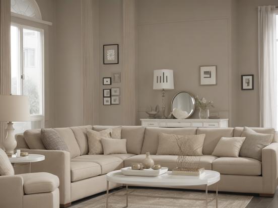 Beige L-shaped sofa in living room