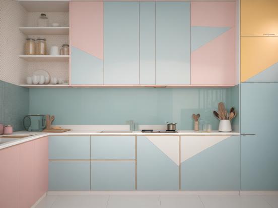 Modern pink blue kitchen