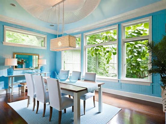 Blue dining room cyan shutters