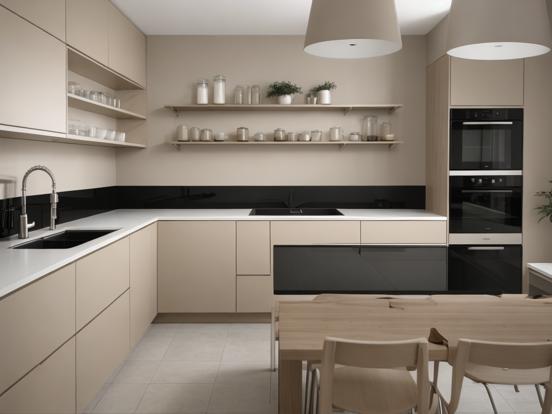 beige grey black kitchen