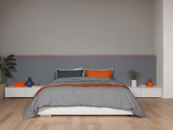 Closeup of gray orange bed