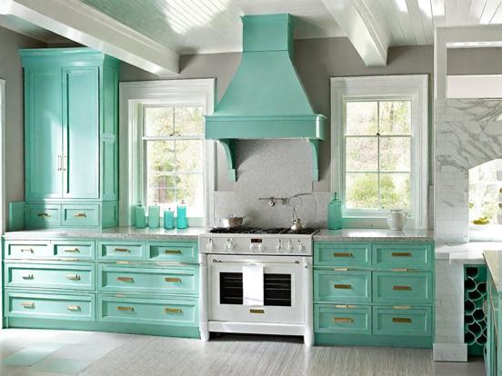 Teal kitchen stove sink light