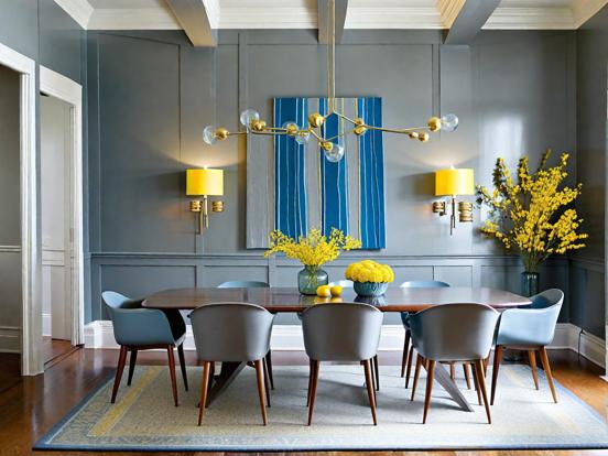 Blue yellow dining table set