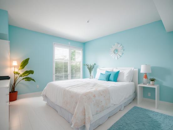 Cozy blue bedroom with dresser