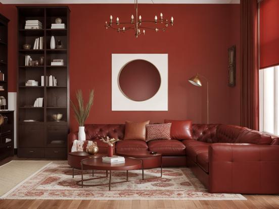 Bright living room red couch