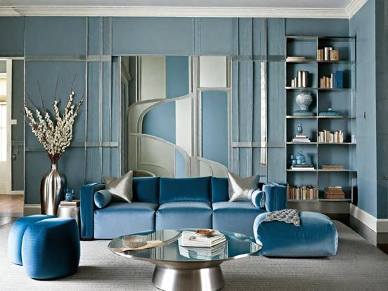 Blue couch living room decor