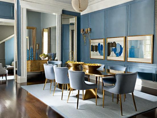 Blue gold dining room decor