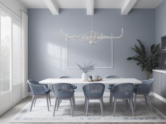 Closeup dining room blue grey