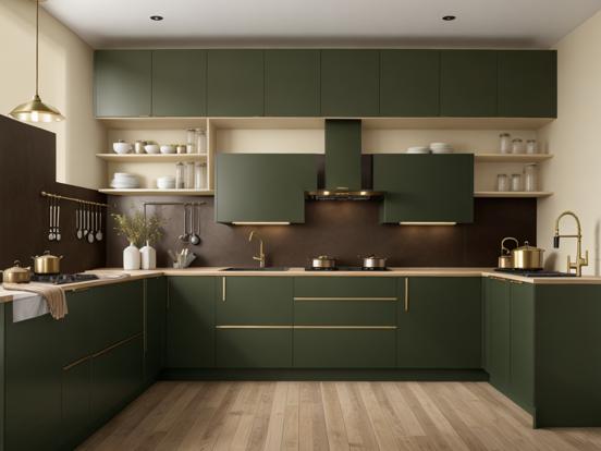 Luxury green kitchen closeup