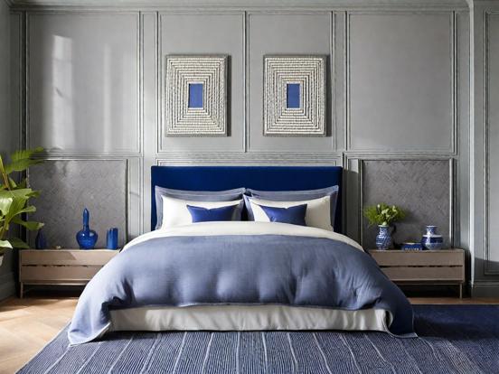 Serene blue bedroom closeup