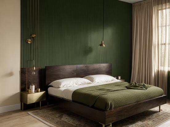 Cozy green-toned bedroom