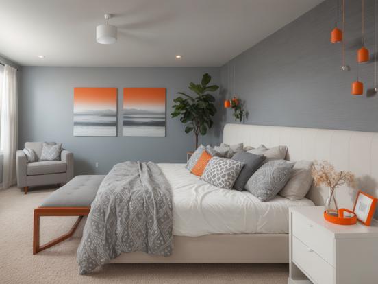 Serene teal orange bedroom