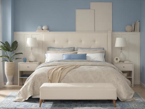 Serene blue white bedroom