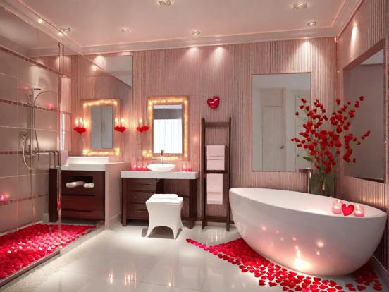 Romantic luxury bath with petals