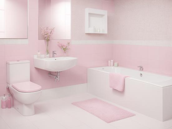 Pink bathroom white fixtures