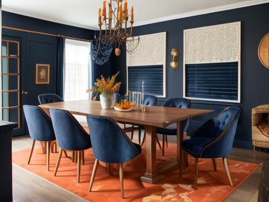 Blue orange dining table set