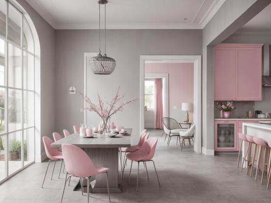 pink and grey dining room