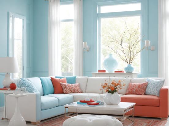 Bright blue living room decor