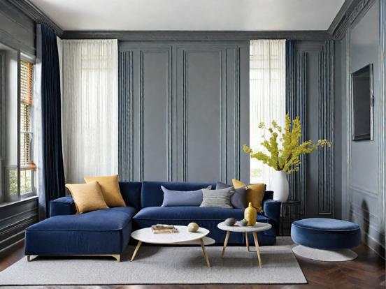 Blue couch living room decor