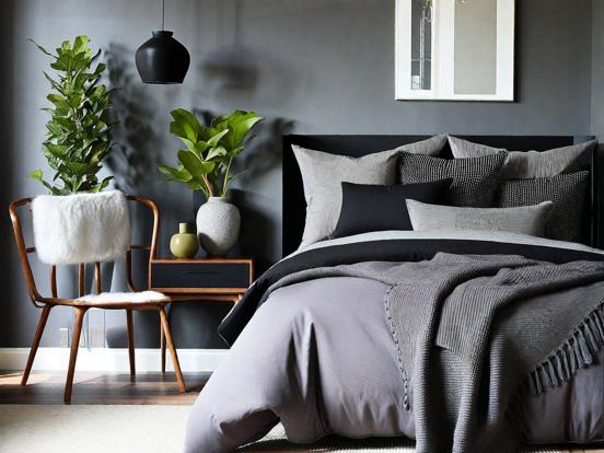 Dark cozy bedroom closeup