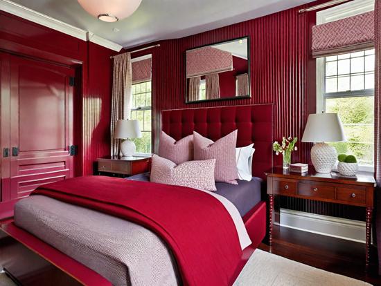 Red bedroom with red bed