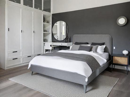 Serene grey minimalist bedroom