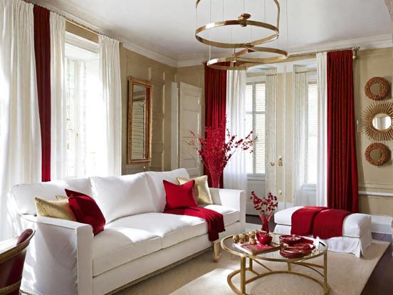 Red white living room decor