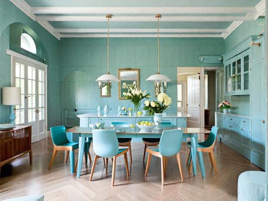 Teal dining room closeup