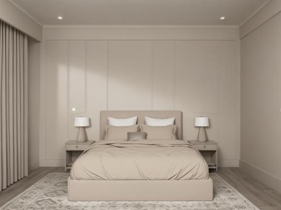 Serene minimalist bedroom CGI