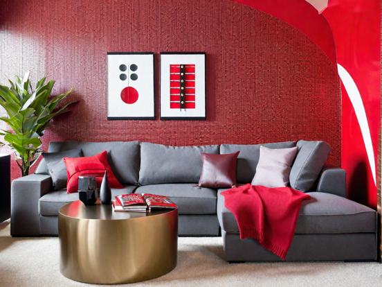 Red gray living room decor