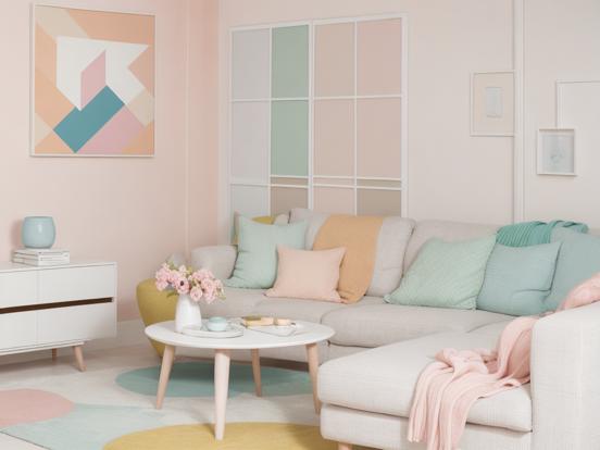 Bright modern pastel living room